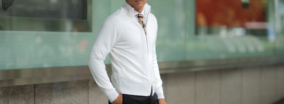 Cruciani (クルチアーニ) Cashmere Zip Up Cardigan (カシミヤ ジップアップ カーディガン) Cashmere 100% ハイゲージ カシミヤニット カーディガン WHITE (ホワイト・201530) made in italy (イタリア製) 2018 秋冬新作 愛知 名古屋 ZODIAC ゾディアック alto e diritto アルトエデリット