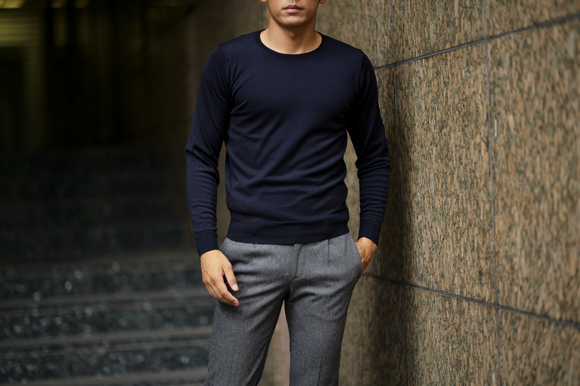 JOHN SMEDLEY (ジョンスメドレー) SICILY (シシリー) 30G Merino Wool (30ゲージメリノウール) クルーネックセーター MIDNIGHT (ミッドナイト) Made in England (イギリス製)　2018 秋冬新作 johnsmedley ジョンスメドレー 愛知 名古屋 Alto e Diritto アルト エ デリット alto e diritto アルトエデリット