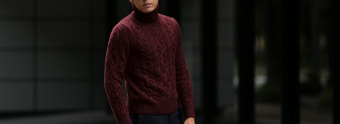 Settefili Cashmere (セッテフィーリ カシミア) Dolcevita Treccia Corona (カシミア タートルネック セーター) ローゲージ カシミア ニット セーター BORDEAUX (ボルドー・CG234) made in italy (イタリア製) 2018 秋冬新作 settefilicashmere 愛知 名古屋 alto e diritto アルトエデリット