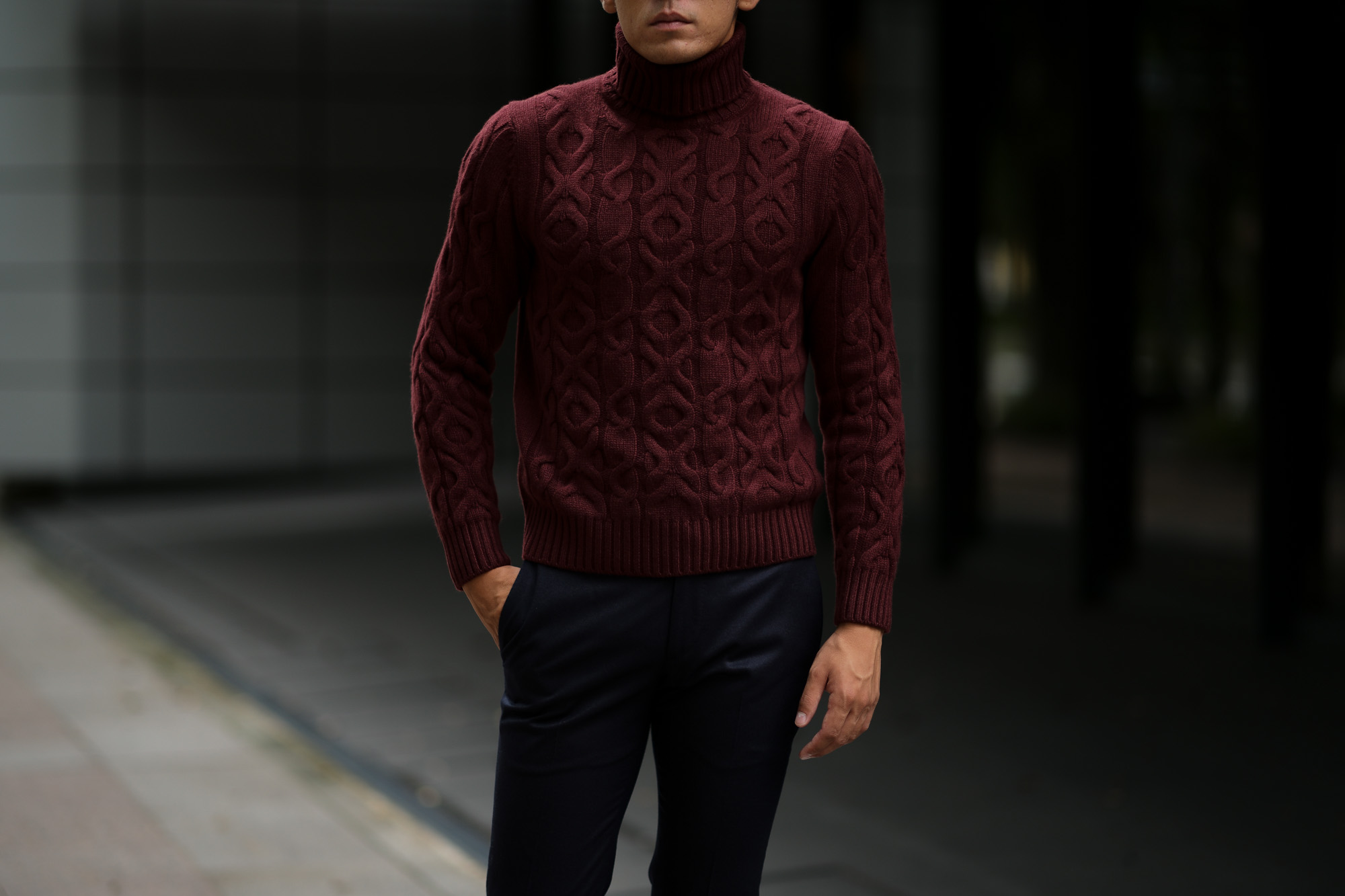 Settefili Cashmere (セッテフィーリ カシミア) Dolcevita Treccia Corona (カシミア タートルネック セーター) ローゲージ カシミア ニット セーター BORDEAUX (ボルドー・CG234) made in italy (イタリア製) 2018 秋冬新作 settefilicashmere 愛知 名古屋 alto e diritto アルトエデリット