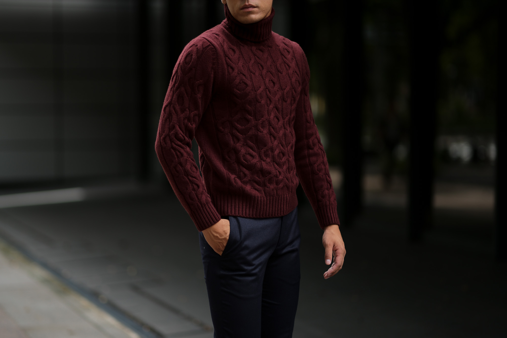 Settefili Cashmere (セッテフィーリ カシミア) Dolcevita Treccia Corona (カシミア タートルネック セーター) ローゲージ カシミア ニット セーター BORDEAUX (ボルドー・CG234) made in italy (イタリア製) 2018 秋冬新作 settefilicashmere 愛知 名古屋 alto e diritto アルトエデリット