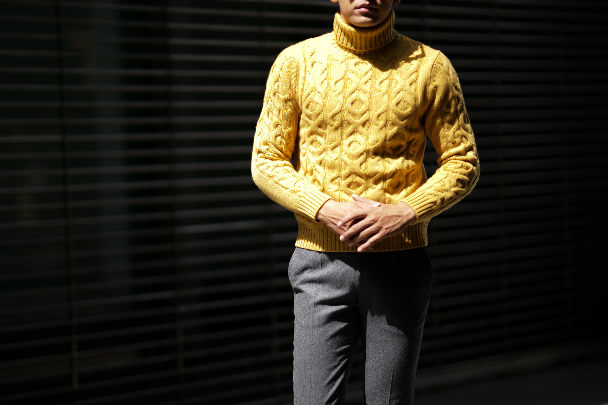 Settefili Cashmere (セッテフィーリ カシミア) Dolcevita Treccia Corona (カシミア タートルネック セーター) ローゲージ カシミア ニット セーター MUSTARD (マスタード・CG102) made in italy (イタリア製) 2018 秋冬新作 settefilicashmere 愛知 名古屋 alto e diritto アルトエデリット