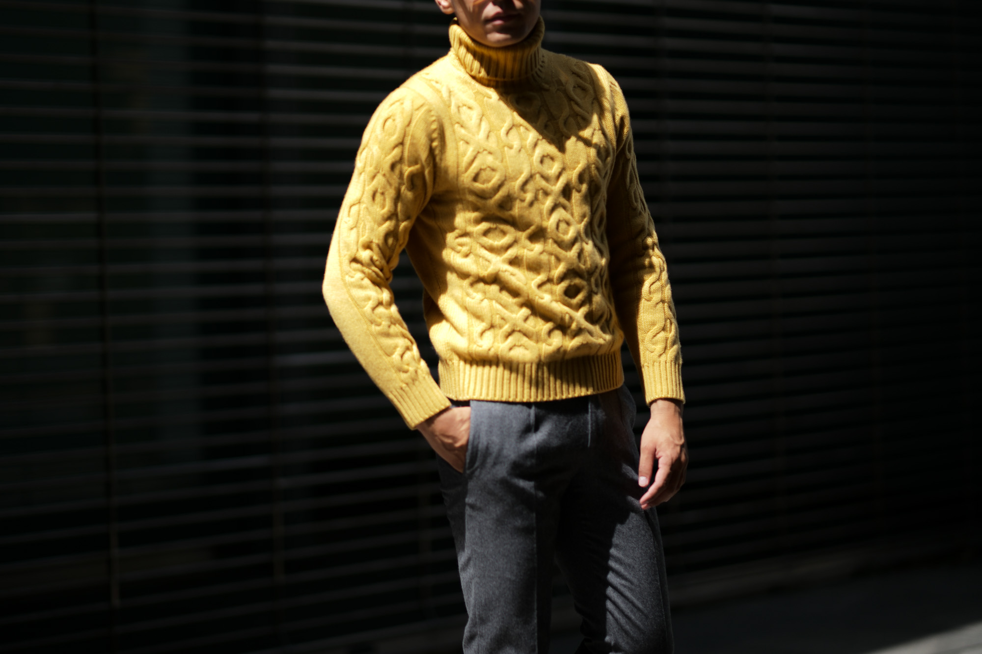 Settefili Cashmere (セッテフィーリ カシミア) Dolcevita Treccia Corona (カシミア タートルネック セーター) ローゲージ カシミア ニット セーター MUSTARD (マスタード・CG102) made in italy (イタリア製) 2018 秋冬新作 settefilicashmere 愛知 名古屋 alto e diritto アルトエデリット