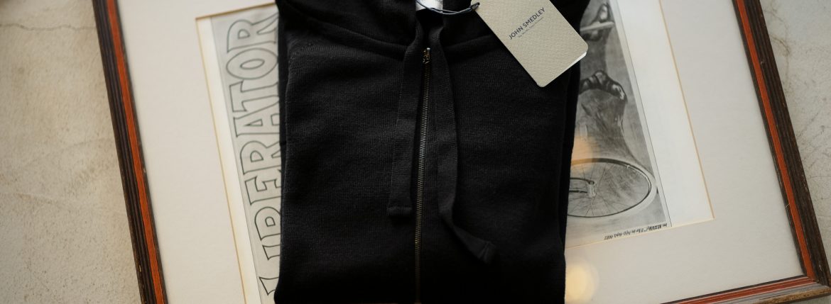 JOHN SMEDLEY (ジョンスメドレー) RESERVOIR (レゼルボア) 24G Merino Wool (24ゲージ メリノウール) ジップアップ ニット パーカー BLACK (ブラック) Made in England (イギリス製) 2018 秋冬新作 johnsmedley 愛知 名古屋 altoediritto アルトエデリット