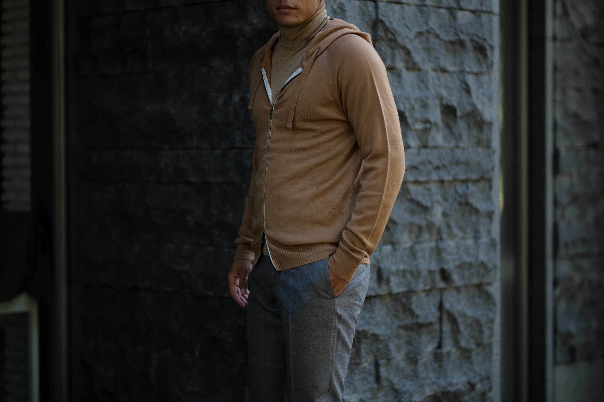 JOHN SMEDLEY (ジョンスメドレー) RESERVOIR (レゼルボア) 24G Merino Wool (24ゲージ メリノウール) ジップアップ ニット パーカー CAMEL (キャメル) Made in England (イギリス製) 2018 秋冬新作 johnsmedley 愛知 名古屋 altoediritto アルトエデリット