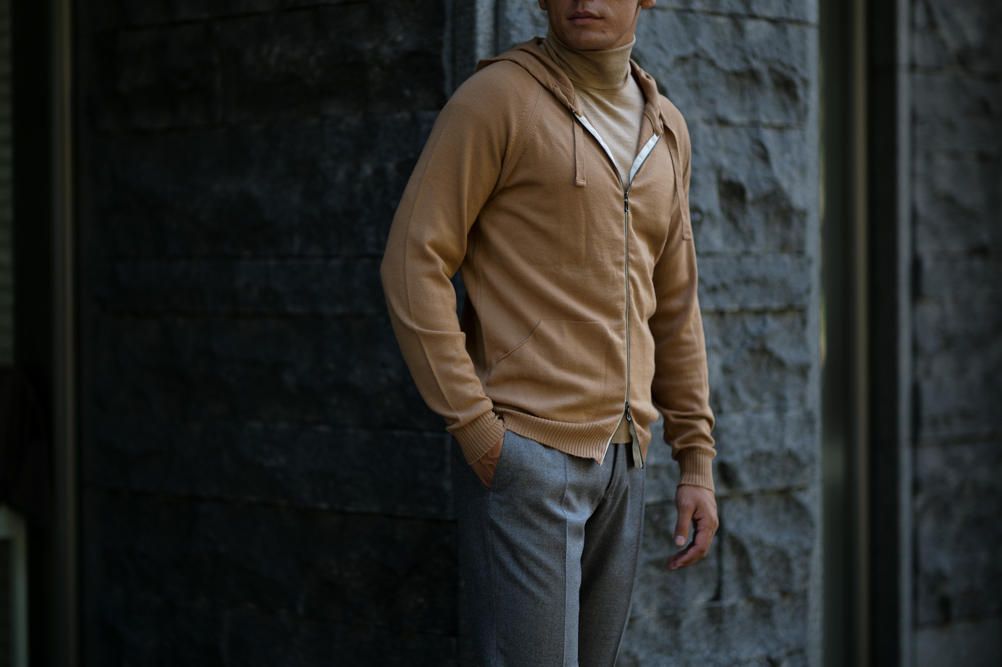 JOHN SMEDLEY (ジョンスメドレー) RESERVOIR (レゼルボア) 24G Merino Wool (24ゲージ メリノウール) ジップアップ ニット パーカー CAMEL (キャメル) Made in England (イギリス製) 2018 秋冬新作 johnsmedley 愛知 名古屋 altoediritto アルトエデリット