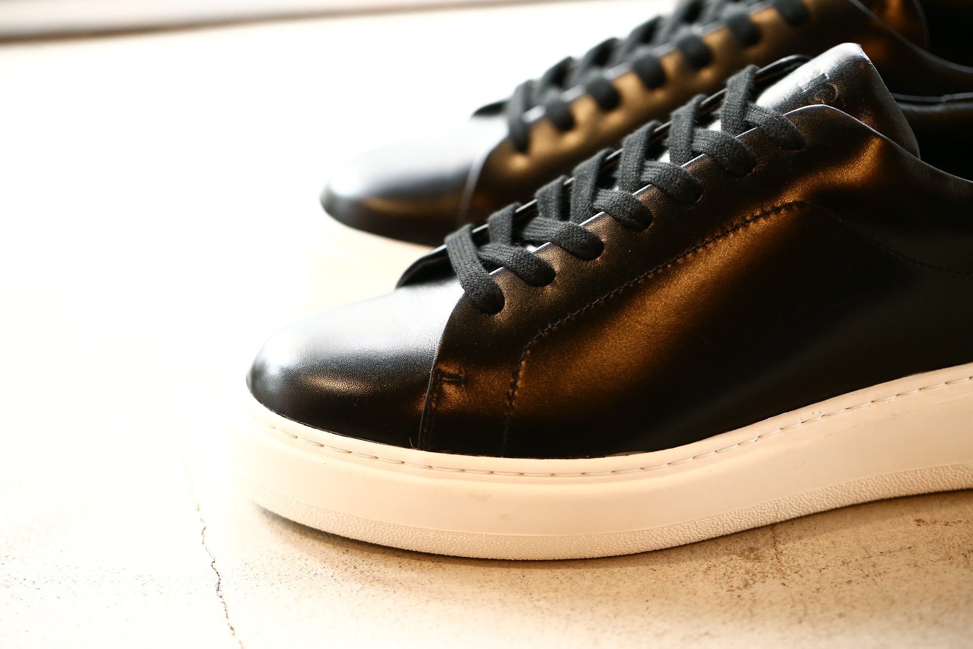 PATRICK(パトリック) CRUISE LINE クルーズライン GENOVA-EX (ジェノバ EX) CR28159 Annonay Vocalou Calf Leather (アノネイ社 ボカルーカーフ レザー) ローカット レザー スニーカー ONE BLACK (ブラック・BLK) MADE IN JAPAN(日本製) 2018 秋冬新作【1st コレクション別注モデル】【スペシャル限定】patrick パトリック cruiseline クルーズライン 愛知 名古屋 Alto e Diritto アルト エ デリット 干場義雅　坪内浩