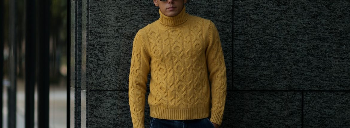 Settefili Cashmere (セッテフィーリ カシミア) Dolcevita Treccia Corona (カシミア タートルネック セーター) ローゲージ カシミア ニット セーター MUSTARD (マスタード・CG102) made in italy (イタリア製) 2018 秋冬新作 settefilicashmere 愛知 名古屋 alto e diritto アルトエデリット