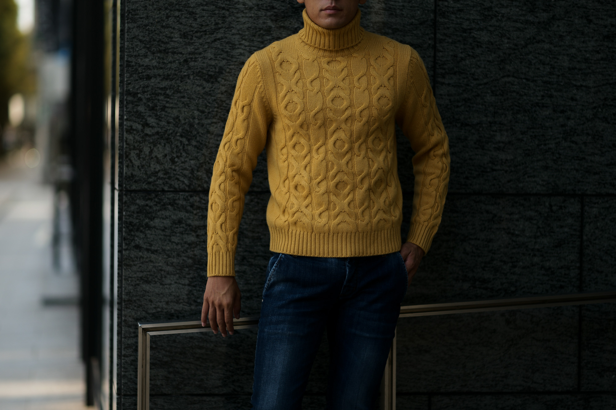 Settefili Cashmere (セッテフィーリ カシミア) Dolcevita Treccia Corona (カシミア タートルネック セーター) ローゲージ カシミア ニット セーター MUSTARD (マスタード・CG102) made in italy (イタリア製) 2018 秋冬新作 settefilicashmere 愛知 名古屋 alto e diritto アルトエデリット