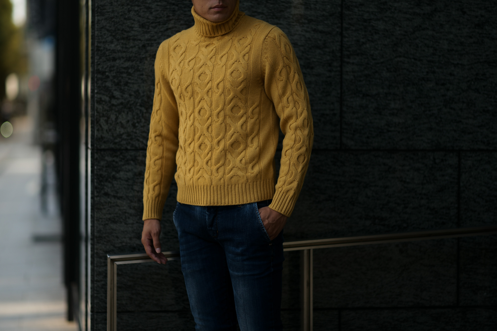 Settefili Cashmere (セッテフィーリ カシミア) Dolcevita Treccia Corona (カシミア タートルネック セーター) ローゲージ カシミア ニット セーター MUSTARD (マスタード・CG102) made in italy (イタリア製) 2018 秋冬新作 settefilicashmere 愛知 名古屋 alto e diritto アルトエデリット