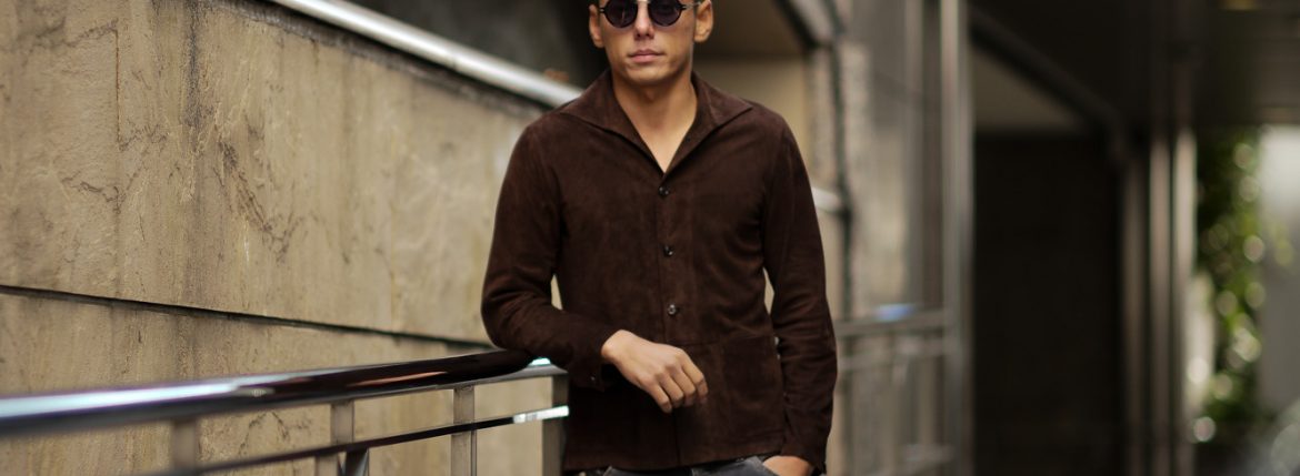 Alfredo Rifujio (アルフレード リフージオ) SS326 CAMOSCIO Summer Suede Leather Shirts サマースウェード レザーシャツ BROWN (ブラウン) made in italy (イタリア製) 2019 春夏 【ご予約受付中】　alfredorifujio アルフレードリフージオ 愛知 名古屋 Alto e Diritto アルト エ デリット alto e diritto アルトエデリット レザージャケット 素肌にレザー 42,44,46,48,50,52