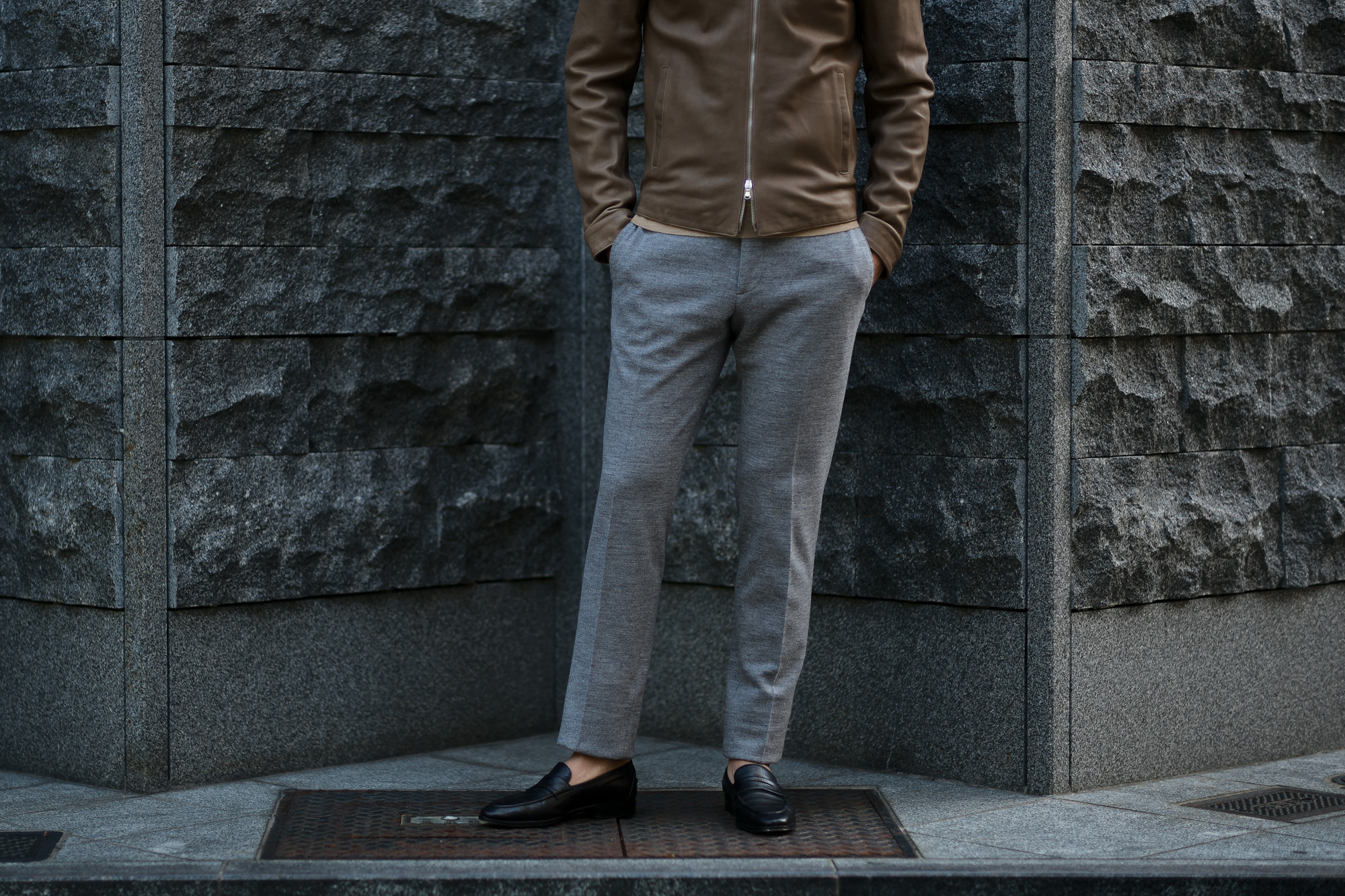 INCOTEX (インコテックス) N35 SLIM FIT (1NG035) FLANNEL JERSEY ストレッチ ウール コットン フランネル ジャージ スラックス GRAY (グレー・900) 2018 秋冬新作 愛知 名古屋 alto e diritto アルトエデリット altoediritto