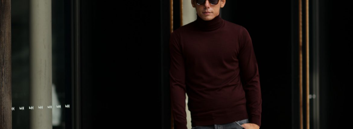 JOHN SMEDLEY (ジョンスメドレー) IMPERIAL KASHMIR (カシミアシリーズ) ARLINGTON (アーリントン) CASHMERE × Merino Wool (カシミア × メリノウール) 30ゲージ カシミアウール タートルネックセーター BORDEAUX (ボルドー) Made in England (イギリス製) 2018 秋冬新作のイメージ