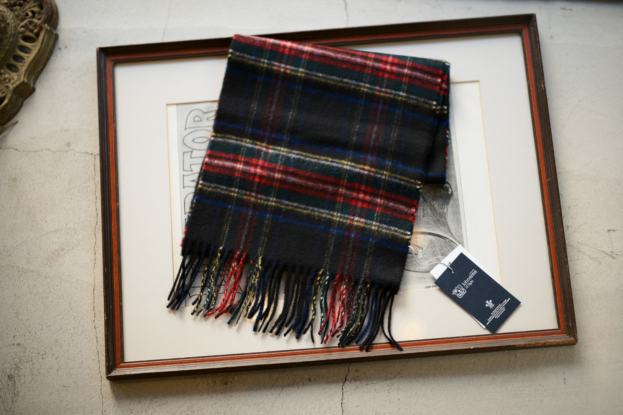 Johnstons (ジョンストンズ) WA16 MUFFLER SCARF Cashmere 100% カシミア マフラー Black Stewart (ブラックスチュアート・KU0324) Made in Scotland (スコットランド製) 2018 秋冬新作 愛知 名古屋 alto e diritto altoediritto アルトエデリット ストール ジョンストンズ