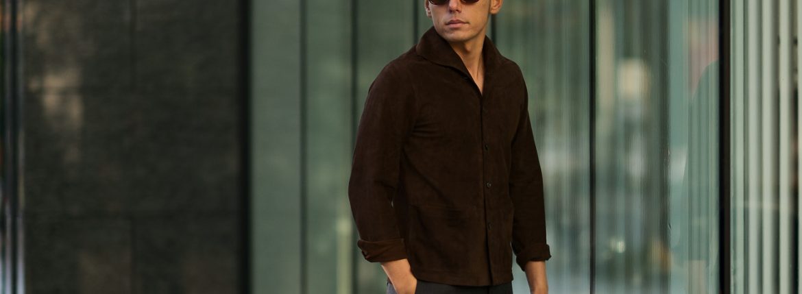 Alfredo Rifujio (アルフレード リフージオ) SS326 CAMOSCIO Summer Suede Leather Shirts サマースウェード レザーシャツ BROWN (ブラウン) made in italy (イタリア製) 2019 春夏 【ご予約受付中】alfredorifujio アルフレードリフージオ 愛知 名古屋 Alto e Diritto アルト エ デリット alto e diritto アルトエデリット レザージャケット 素肌にレザー 42,44,46,48,50,52