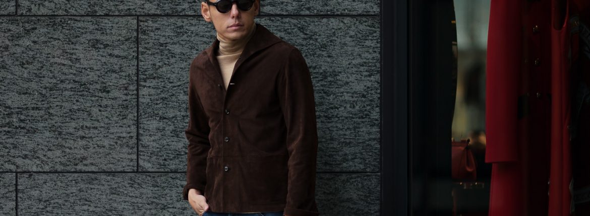 Alfredo Rifugio (アルフレード リフージオ) SS326 CAMOSCIO Summer Suede Leather Shirts サマースウェード レザーシャツ BROWN (ブラウン) made in italy (イタリア製) 2019 春夏 【ご予約受付中】のイメージ