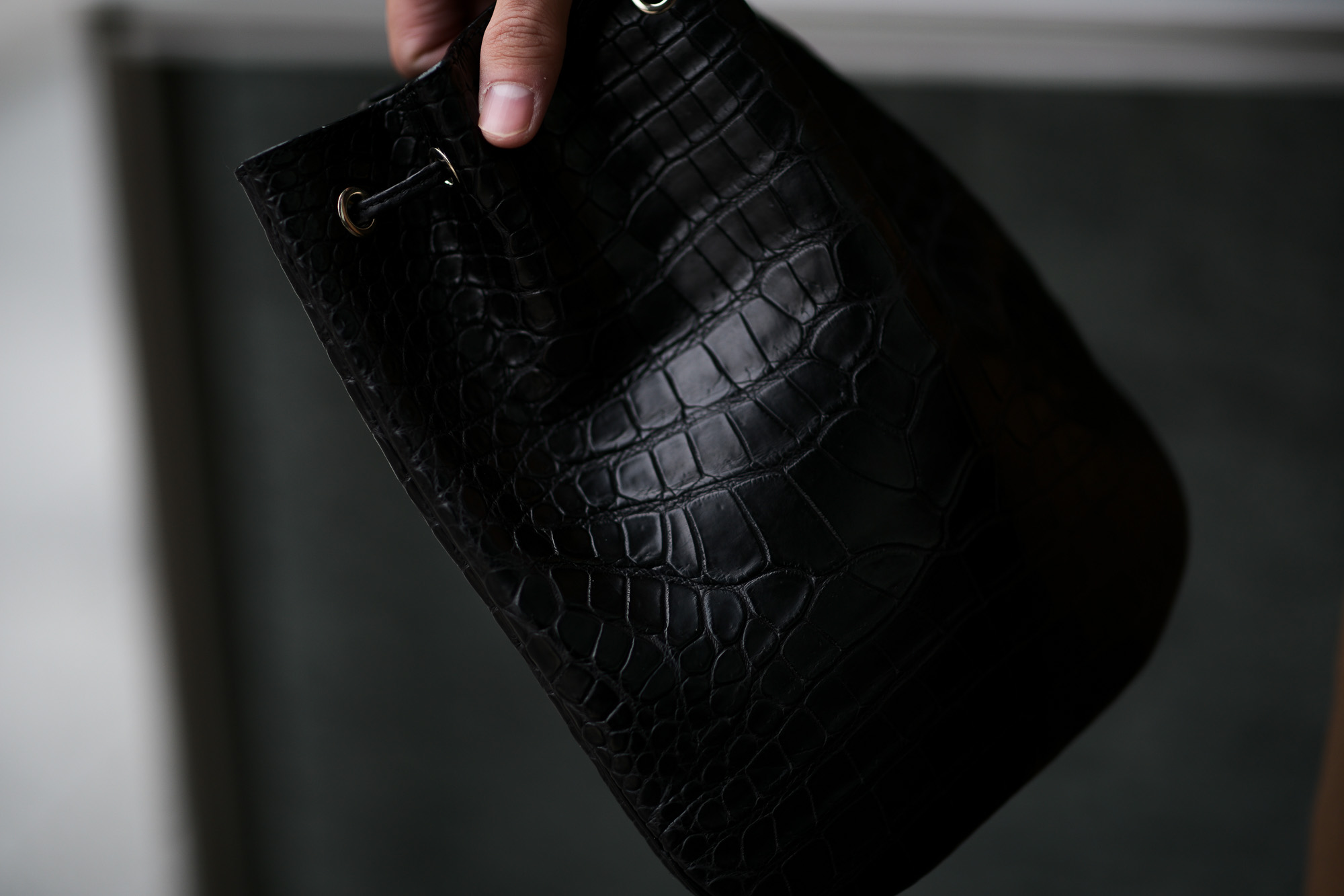 Cisei × 山本製鞄 (シセイ × 山本製鞄) Crocodile Bag(クロコダイルバック) Nile Crocodile Leather (ワニ革) ナイル クロコダイル レザードローストリングバック 巾着  BLACK(ブラック)  Made in Japan (日本製) 2019 春夏新作 【超絶 限定モデル】 愛知 名古屋 altoediritto アルトエデリット