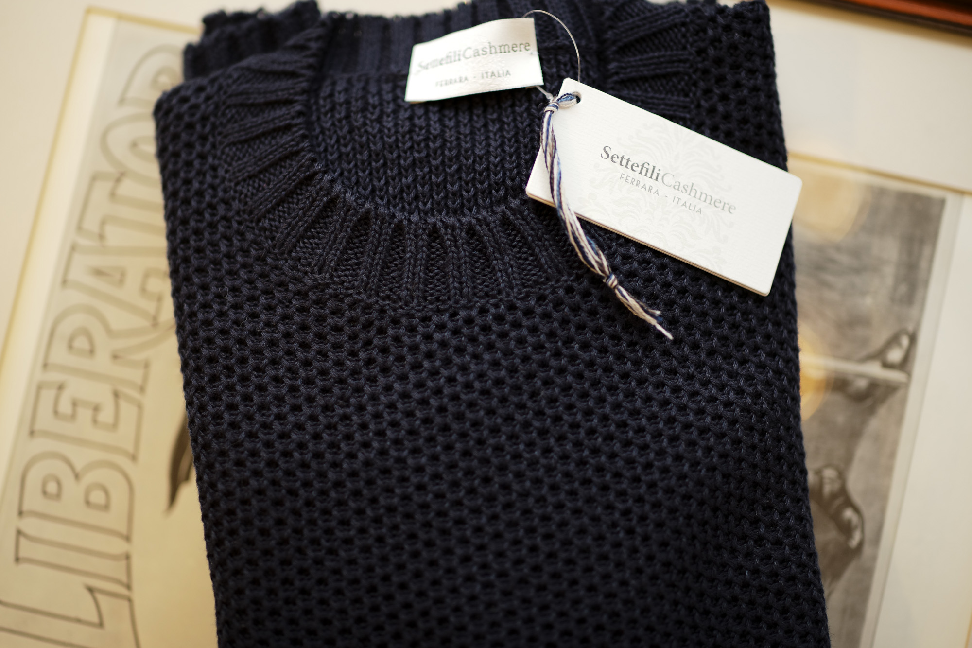 Settefili Cashmere (セッテフィーリ カシミア) Girocollo Nido D Ape (メッシュ クルーネック セーター) リネンコットン サマーニット セーター NAVY (ネイビー・MA22) made in italy (イタリア製) 2019 春夏新作 settefilicashmere セッテフィーリカシミア 愛知 名古屋 東京 大阪 alto e diritto アルトエデリット