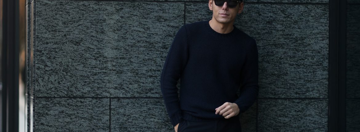 Settefili Cashmere (セッテフィーリ カシミア) Girocollo Nido D Ape (メッシュ クルーネック セーター) リネンコットン サマーニット セーター NAVY (ネイビー・MA22) made in italy (イタリア製) 2019 春夏新作 settefilicashmere セッテフィーリカシミア 愛知 名古屋 東京 大阪 alto e diritto アルトエデリット