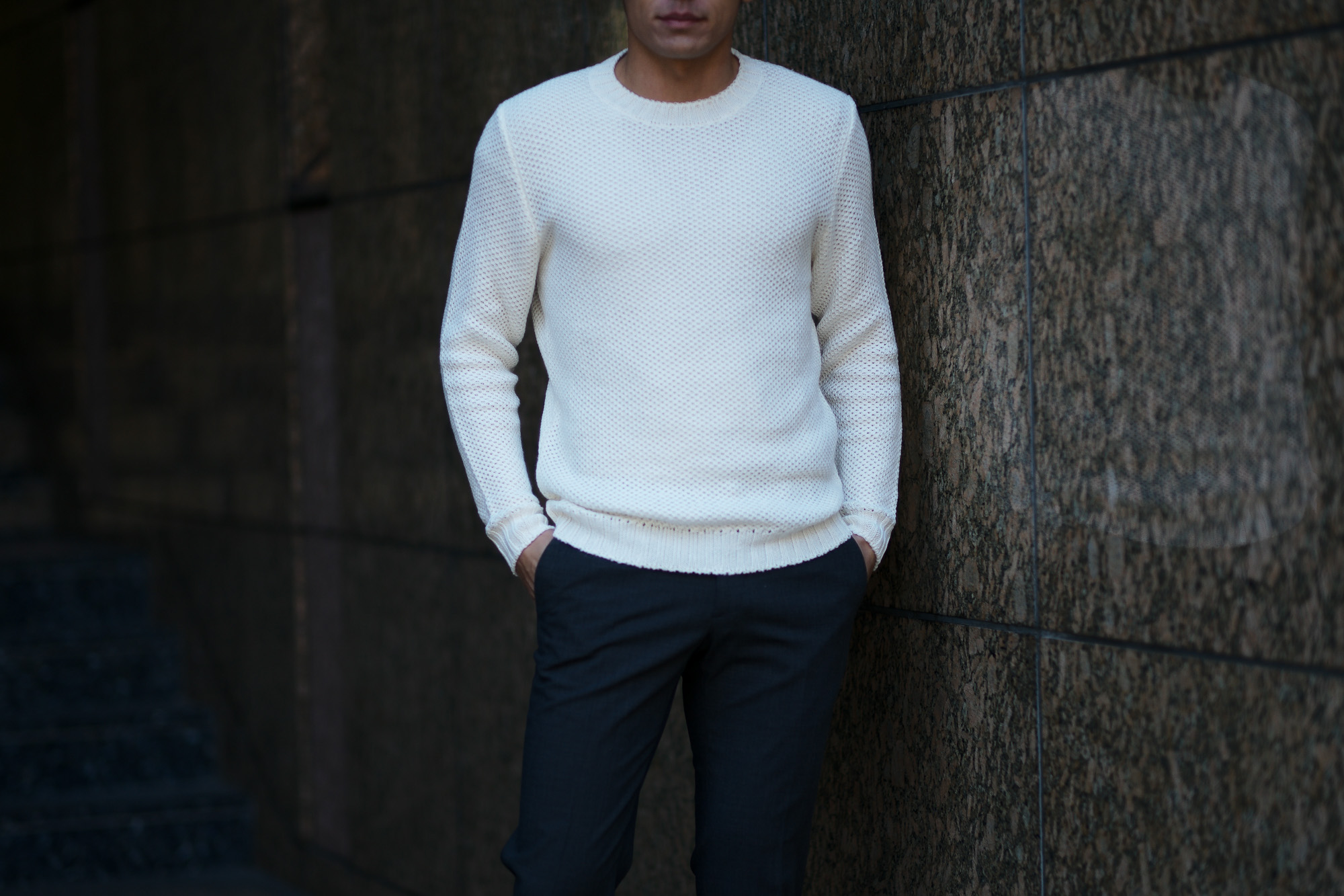 Settefili Cashmere (セッテフィーリ カシミア) Girocollo Nido D Ape (メッシュ クルーネック セーター) リネンコットン サマーニット セーター OFF WHITE (オフホワイト・MA05)  made in italy (イタリア製) 2019 春夏新作 settefilicashmere セッテフィーリカシミア 愛知 名古屋 東京 大阪 alto e diritto アルトエデリット