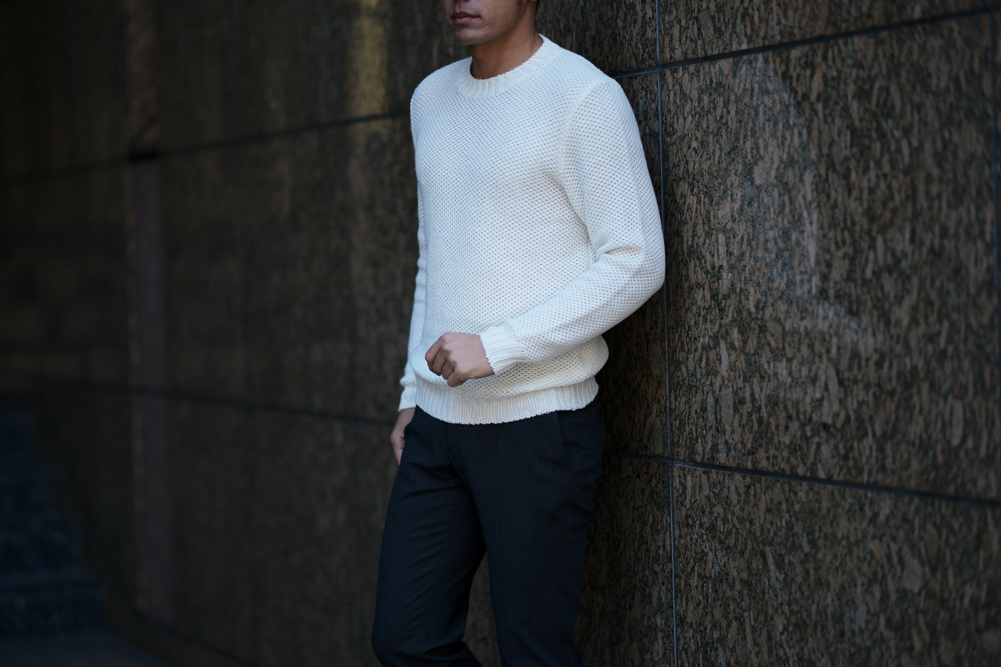 Settefili Cashmere (セッテフィーリ カシミア) Girocollo Nido D Ape (メッシュ クルーネック セーター) リネンコットン サマーニット セーター OFF WHITE (オフホワイト・MA05)  made in italy (イタリア製) 2019 春夏新作 settefilicashmere セッテフィーリカシミア 愛知 名古屋 東京 大阪 alto e diritto アルトエデリット