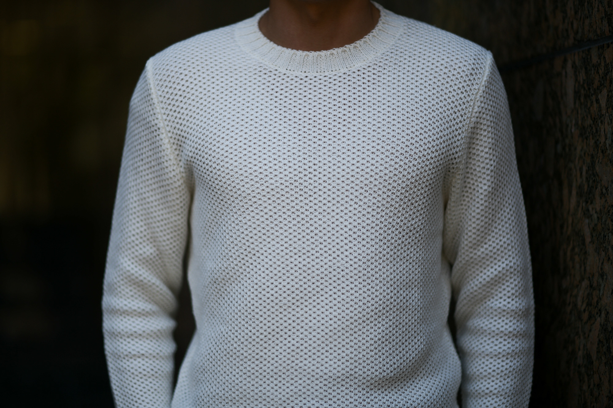 Settefili Cashmere (セッテフィーリ カシミア) Girocollo Nido D Ape (メッシュ クルーネック セーター) リネンコットン サマーニット セーター OFF WHITE (オフホワイト・MA05)  made in italy (イタリア製) 2019 春夏新作 settefilicashmere セッテフィーリカシミア 愛知 名古屋 東京 大阪 alto e diritto アルトエデリット