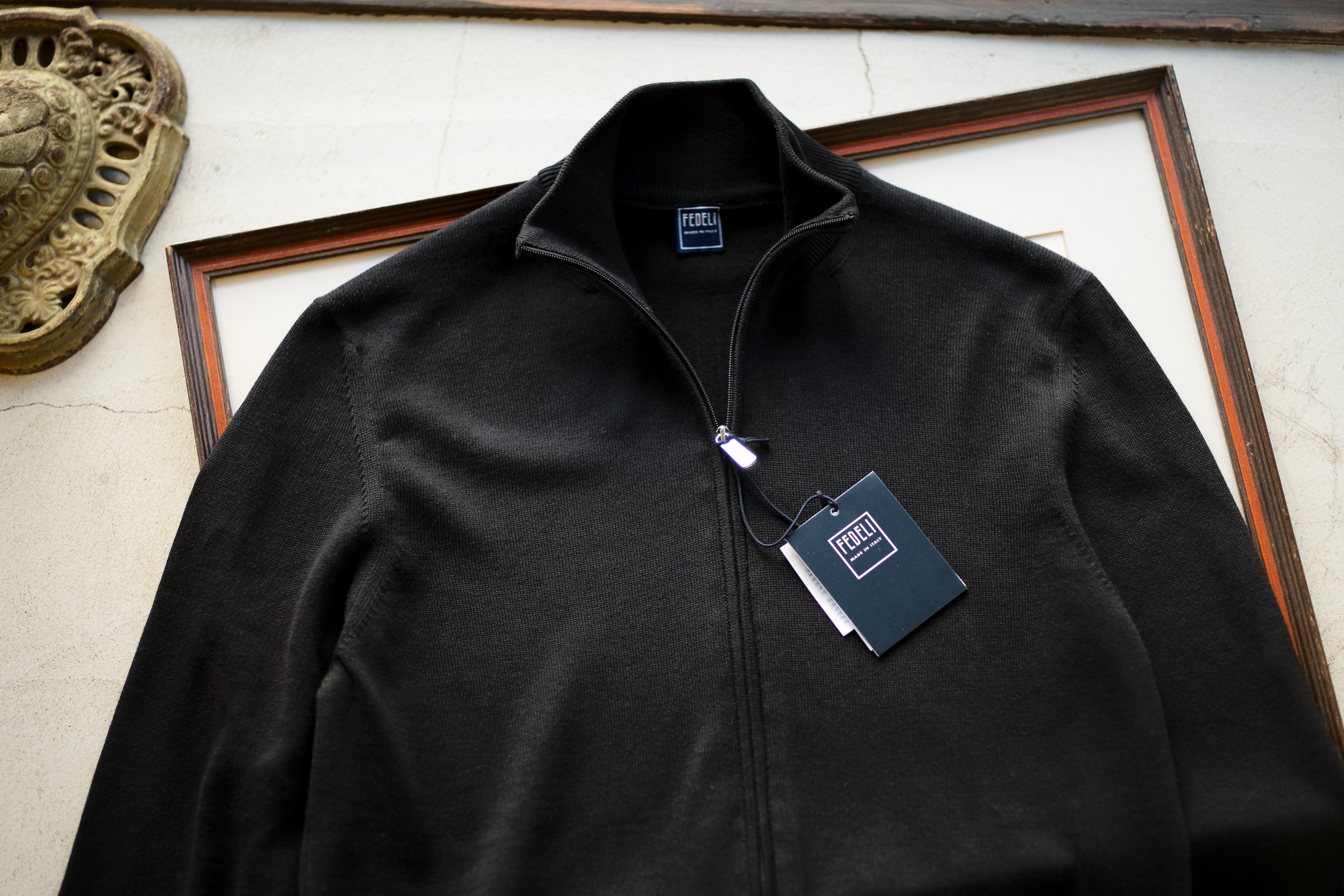 FEDELI (フェデーリ) Zip Up Cardigan (ジップアップ カーディガン) スーピマコットン ニット カーディガン BLACK (ブラック・36) made in italy (イタリア製) 2019 春夏新作 愛知 名古屋 altoediritto アルトエデリット