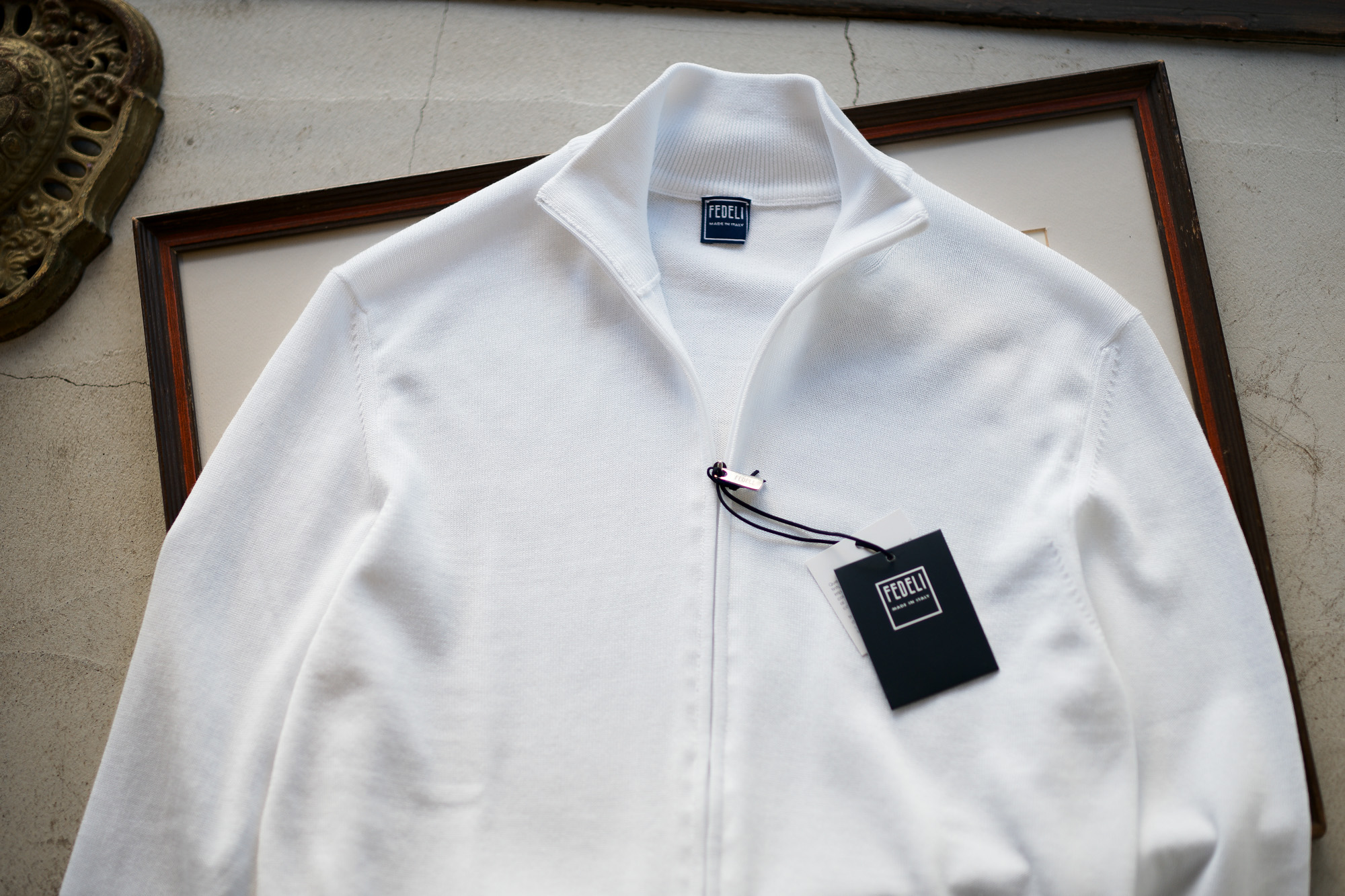 FEDELI (フェデーリ) Zip Up Cardigan (ジップアップ カーディガン) スーピマコットン ニット カーディガン WHITE (ホワイト・41) made in italy (イタリア製) 2019 春夏新作 愛知 名古屋 altoediritto アルトエデリット