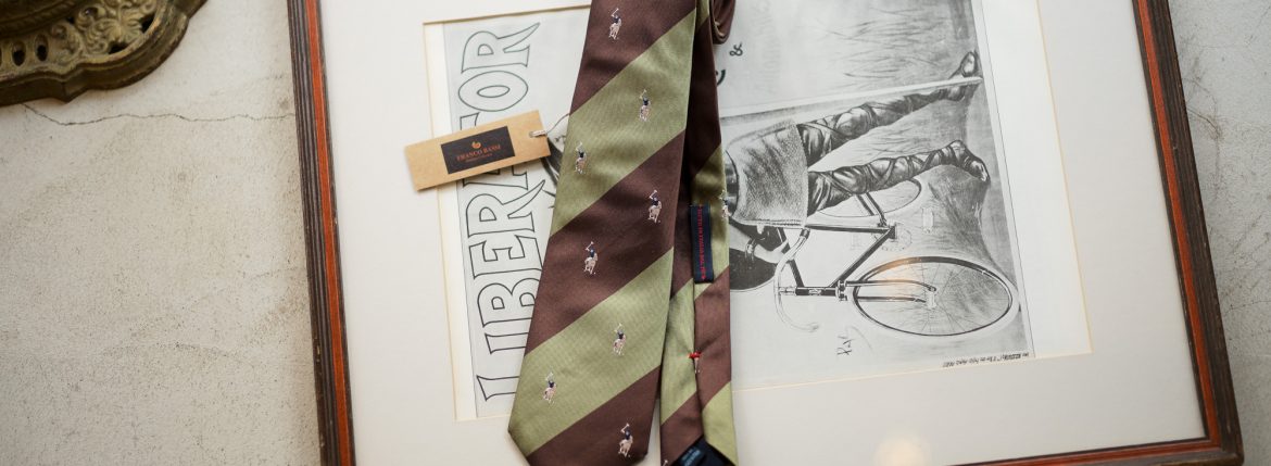 FRANCO BASSI (フランコバッシ) STRIPE TIE (ストライプタイ) シルク ジャガード ストライプ ネクタイ BROWN×SAGE (ブラウン×セージ・5) Made in italy (イタリア製) 2019 春夏新作のイメージ