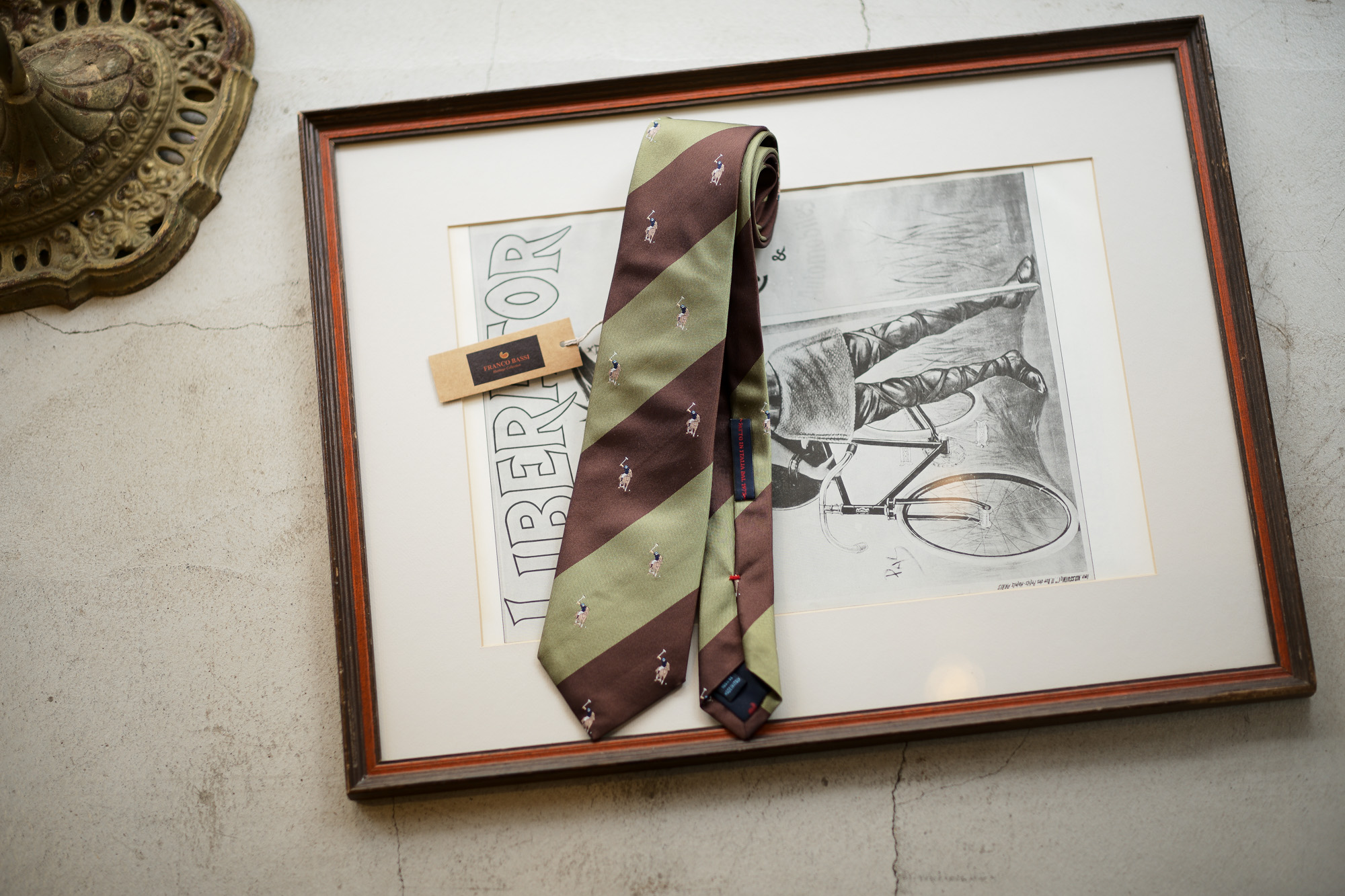 FRANCO BASSI (フランコバッシ) STRIPE TIE (ストライプタイ) シルク ジャガード ストライプ ネクタイ BROWN×SAGE (ブラウン×セージ・5) Made in italy (イタリア製) 2019 春夏新作 francobassi フランコバッシ 愛知 名古屋 altoediritto アルトエデリット タイ ネクタイ