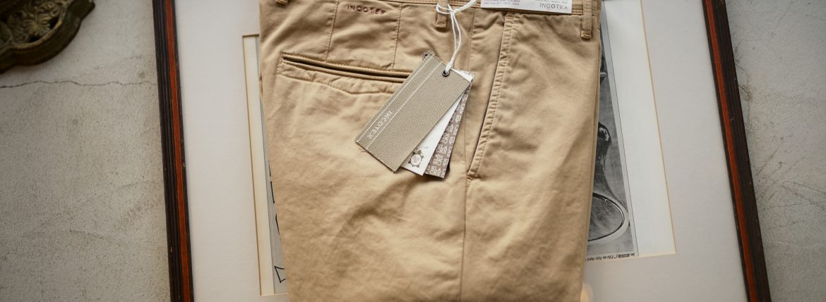 INCOTEX SLACKS（インコテックススラックス）10S100 SLIM FIT G.D. GABARDIND STRETCH ガーメントダイ ストレッチ コットン トラウザーズ チノパンツ BEIGE (ベージュ・512) 2019 春夏新作のイメージ