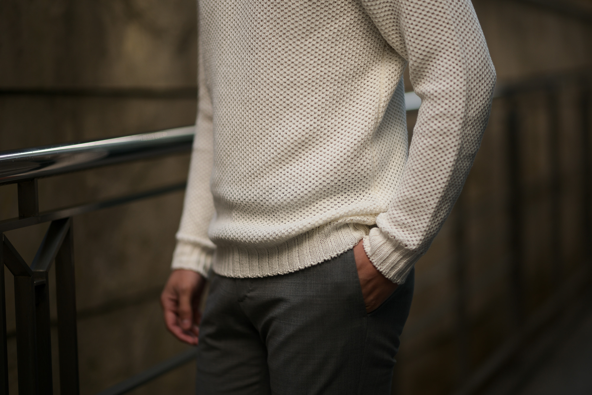 Settefili Cashmere (セッテフィーリ カシミア) Girocollo Nido D Ape (メッシュ クルーネック セーター) リネンコットン サマーニット セーター OFF WHITE (オフホワイト・MA05)  made in italy (イタリア製) 2019 春夏新作 settefilicashmere セッテフィーリカシミア 愛知 名古屋 東京 大阪 alto e diritto アルトエデリット