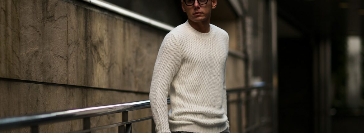 Settefili Cashmere (セッテフィーリ カシミア) Girocollo Nido D Ape (メッシュ クルーネック セーター) リネンコットン サマーニット セーター OFF WHITE (オフホワイト・MA05) made in italy (イタリア製) 2019 春夏新作 settefilicashmere セッテフィーリカシミア 愛知 名古屋 東京 大阪 alto e diritto アルトエデリット