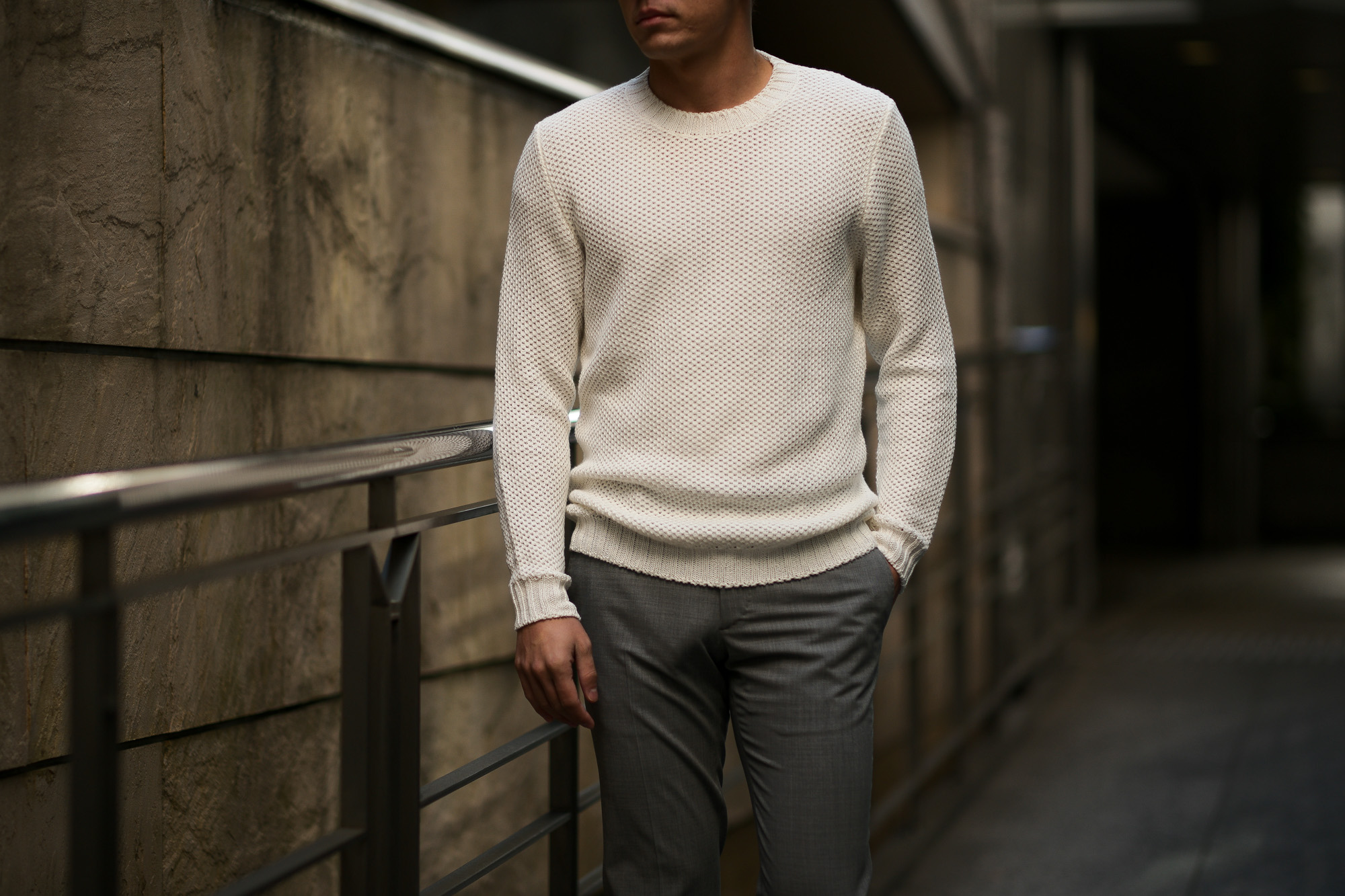 Settefili Cashmere (セッテフィーリ カシミア) Girocollo Nido D Ape (メッシュ クルーネック セーター) リネンコットン サマーニット セーター OFF WHITE (オフホワイト・MA05)  made in italy (イタリア製) 2019 春夏新作 settefilicashmere セッテフィーリカシミア 愛知 名古屋 東京 大阪 alto e diritto アルトエデリット