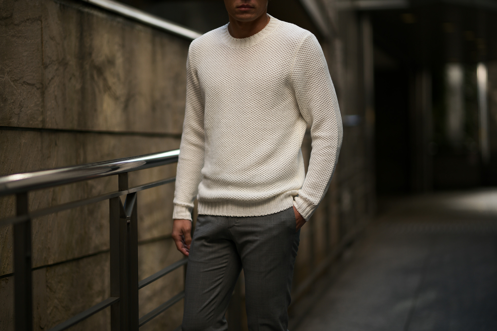 Settefili Cashmere (セッテフィーリ カシミア) Girocollo Nido D Ape (メッシュ クルーネック セーター) リネンコットン サマーニット セーター OFF WHITE (オフホワイト・MA05)  made in italy (イタリア製) 2019 春夏新作 settefilicashmere セッテフィーリカシミア 愛知 名古屋 東京 大阪 alto e diritto アルトエデリット