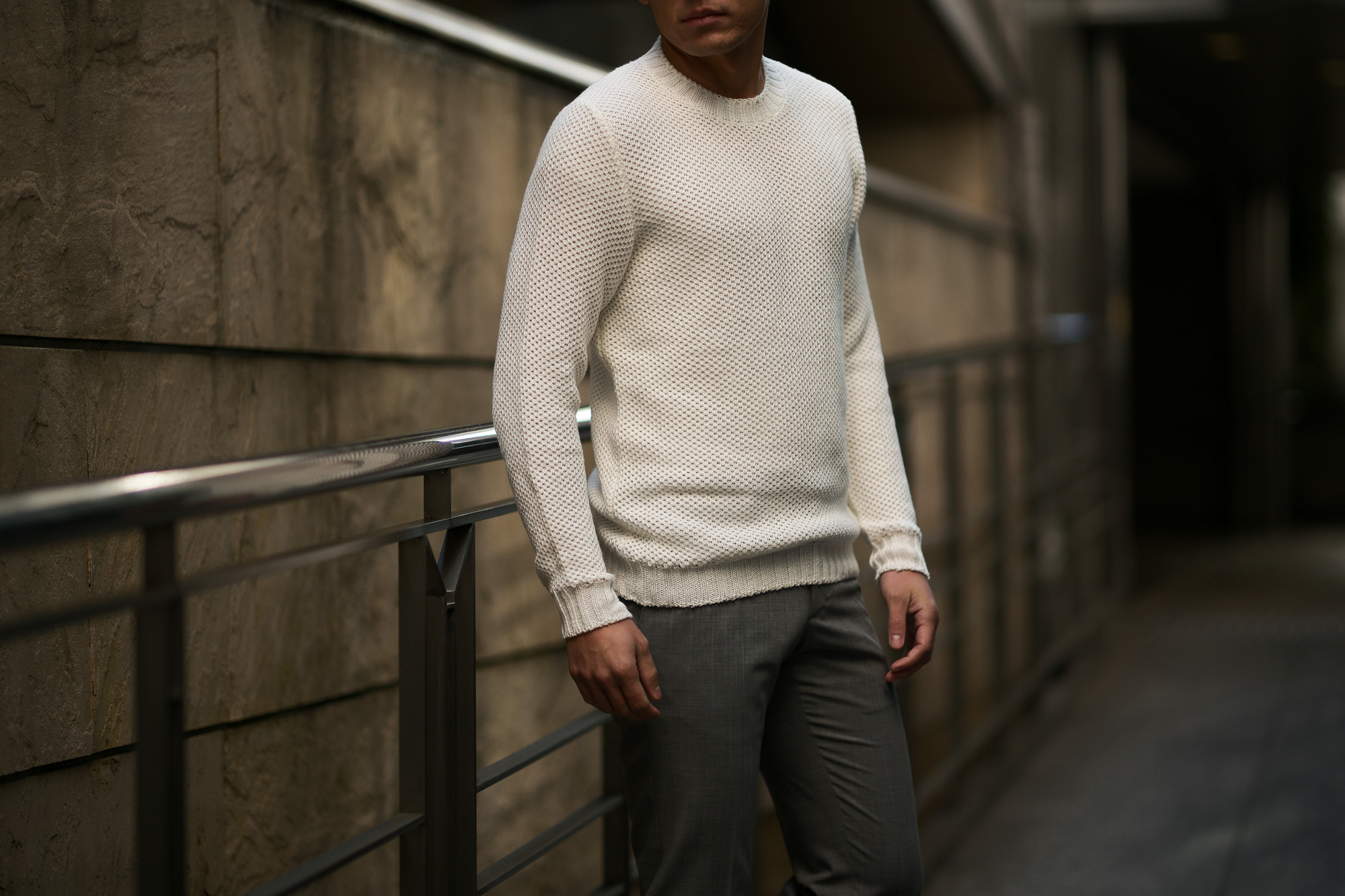 Settefili Cashmere (セッテフィーリ カシミア) Girocollo Nido D Ape (メッシュ クルーネック セーター) リネンコットン サマーニット セーター OFF WHITE (オフホワイト・MA05)  made in italy (イタリア製) 2019 春夏新作 settefilicashmere セッテフィーリカシミア 愛知 名古屋 東京 大阪 alto e diritto アルトエデリット