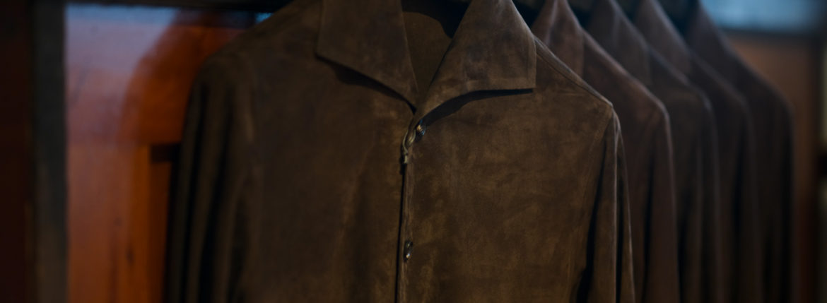 Alfredo Rifugio (アルフレード リフージオ) SS326 CAMOSCIO Summer Suede Leather Shirts サマースウェード レザーシャツ BROWN (ブラウン) made in italy (イタリア製) 2019 春夏新作 【2019春夏第1便入荷しました】【2019春夏フリー分発売開始】のイメージ