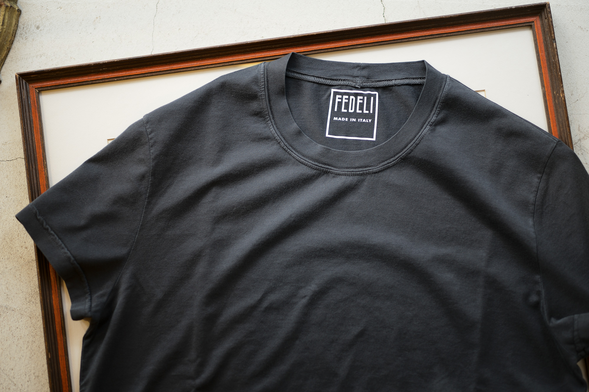 FEDELI (フェデーリ) Crew Neck T-shirt (クルーネック Tシャツ) ギザコットン Tシャツ BLACK (ブラック・36) made in italy (イタリア製) 2019 春夏新作 愛知 名古屋　altoediritto アルトエデリット