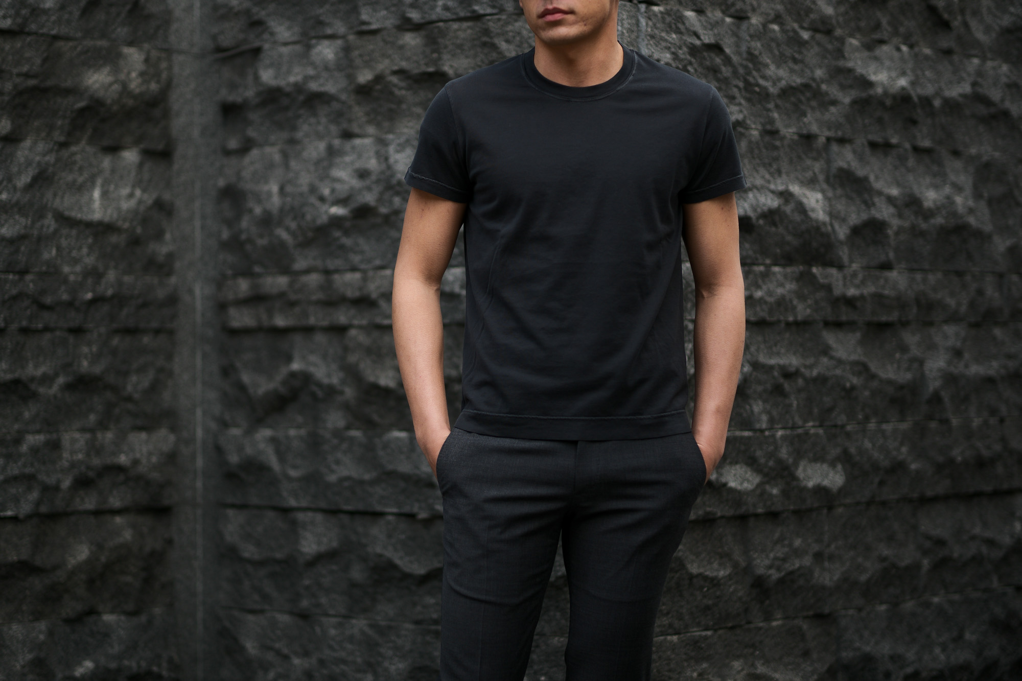 FEDELI (フェデーリ) Crew Neck T-shirt (クルーネック Tシャツ) ギザコットン Tシャツ BLACK (ブラック・36) made in italy (イタリア製) 2019 春夏新作 愛知 名古屋　altoediritto アルトエデリット