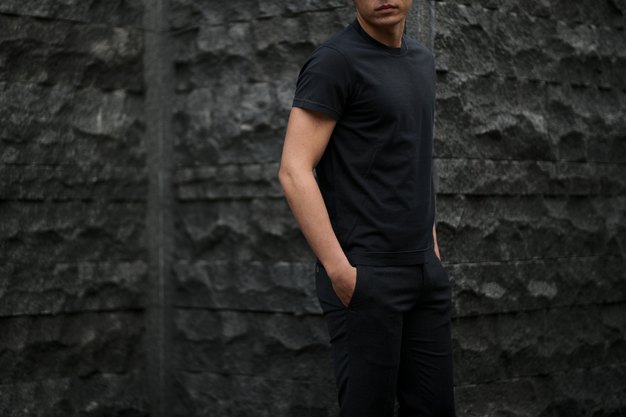 FEDELI (フェデーリ) Crew Neck T-shirt (クルーネック Tシャツ) ギザコットン Tシャツ BLACK (ブラック・36) made in italy (イタリア製) 2019 春夏新作 愛知 名古屋　altoediritto アルトエデリット