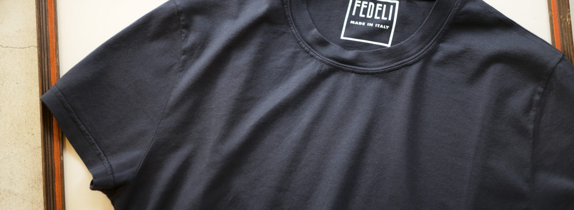 FEDELI (フェデーリ) Crew Neck T-shirt (クルーネック Tシャツ) ギザコットン Tシャツ NAVY (ネイビー・626) made in italy (イタリア製) 2019 春夏新作 愛知 名古屋　altoediritto アルトエデリット