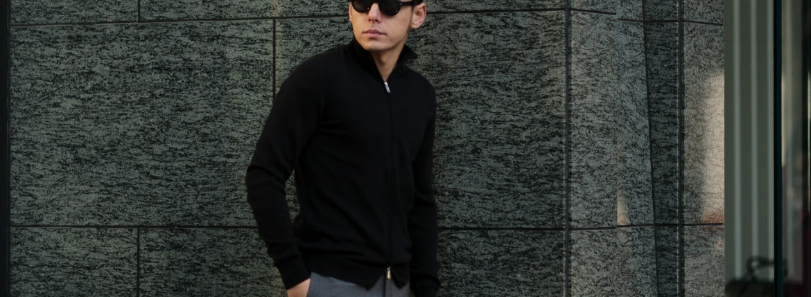 FEDELI (フェデーリ) Zip Up Cardigan (ジップアップ カーディガン) スーピマコットン ニット カーディガン BLACK (ブラック・36) made in italy (イタリア製) 2019 春夏新作 愛知 名古屋 altoediritto アルトエデリット