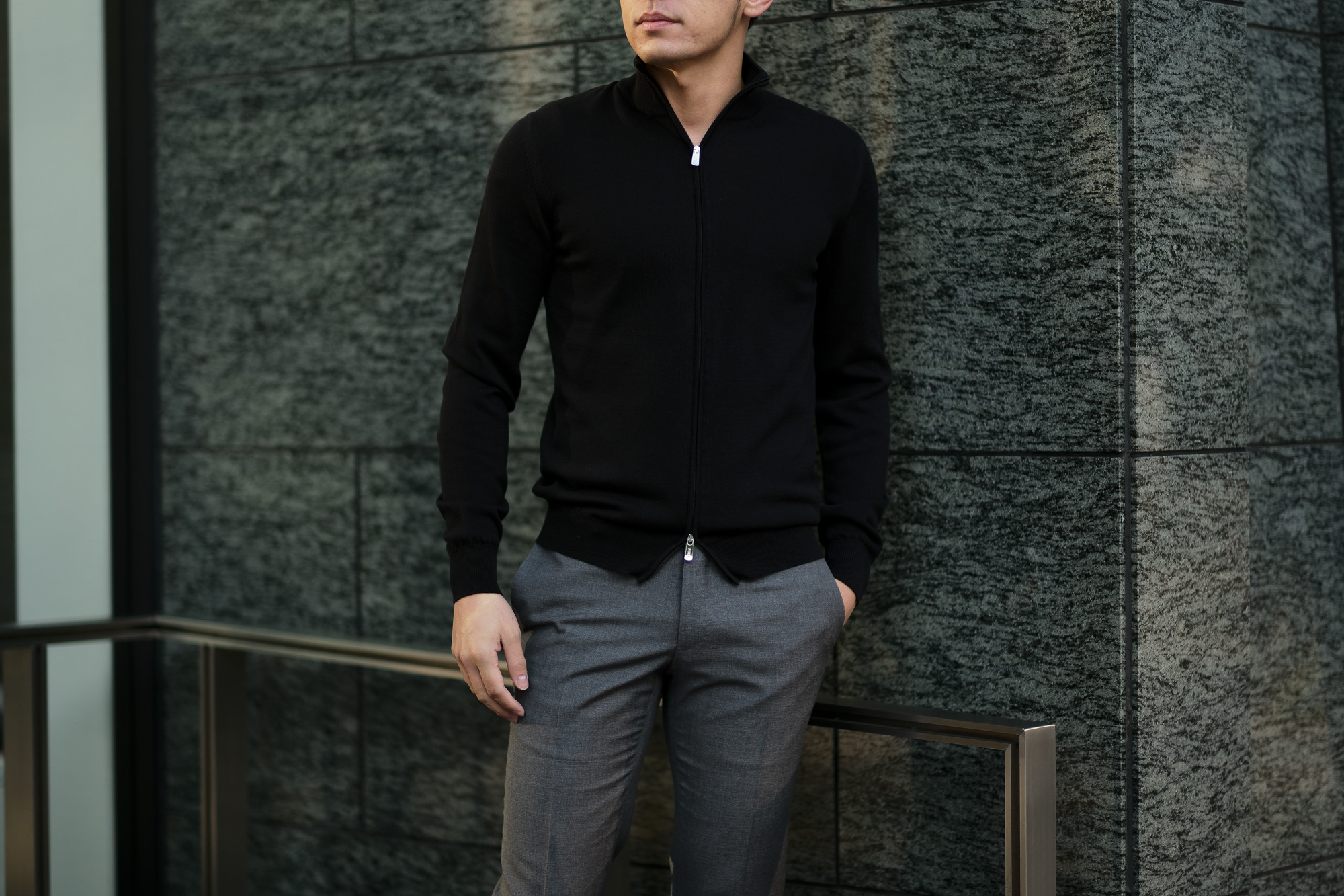 FEDELI (フェデーリ) Zip Up Cardigan (ジップアップ カーディガン) スーピマコットン ニット カーディガン BLACK (ブラック・36) made in italy (イタリア製) 2019 春夏新作 愛知 名古屋 altoediritto アルトエデリット