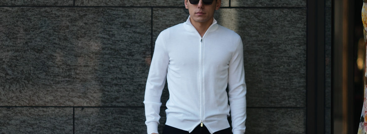 FEDELI (フェデーリ) Zip Up Cardigan (ジップアップ カーディガン) スーピマコットン ニット カーディガン WHITE (ホワイト・41) made in italy (イタリア製) 2019 春夏新作 愛知 名古屋 altoediritto アルトエデリット