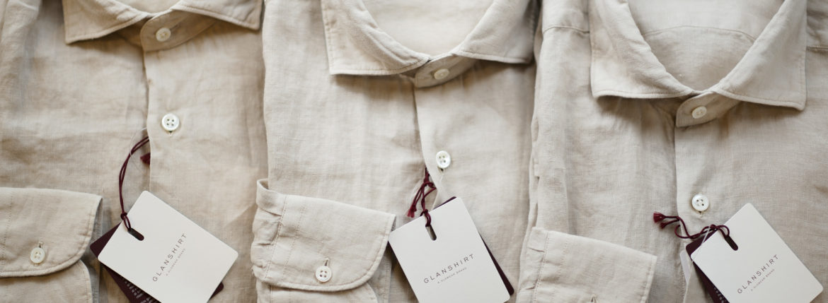 Glanshirt (グランシャツ) Linen Shirt (リネンシャツ) Natural Linen Garment Dyed カッタウェイ リネン シャツ BEIGE (ベージュ・425) made in italy (イタリア製) 2019 春夏新作のイメージ