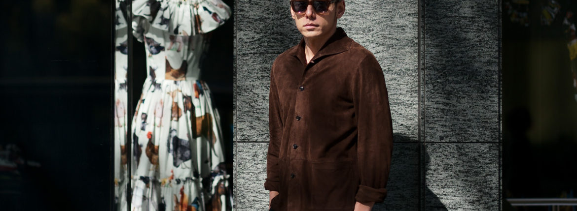 Alfredo Rifujio (アルフレード リフージオ) SS326 CAMOSCIO Summer Suede Leather Shirts サマースウェード レザーシャツ BROWN (ブラウン) made in italy (イタリア製) 2019 春夏新作 alfredorifujio アルフレードリフージオ 愛知 名古屋 Alto e Diritto アルト エ デリット alto e diritto アルトエデリット レザージャケット 素肌にレザー 42,44,46,48,50,52