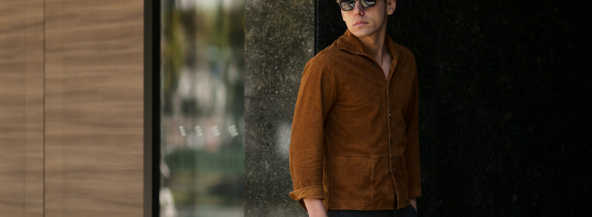 Alfredo Rifujio (アルフレード リフージオ) SS326 CAMOSCIO Summer Suede Leather Shirts サマースウェード レザーシャツ CAMEL (キャメル) made in italy (イタリア製) 2019 春夏新作 　alfredorifujio アルフレードリフージオ 愛知 名古屋 Alto e Diritto アルト エ デリット alto e diritto アルトエデリット レザージャケット 素肌にレザー 42,44,46,48,50,52