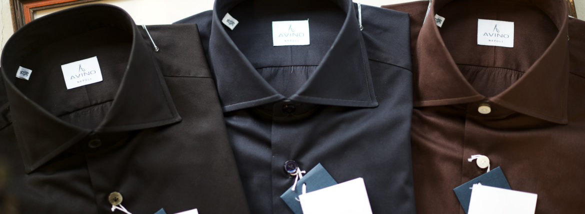 AVINO(アヴィーノ) Poplin Dress Shirts コットン ブロード ポプリン ドレスシャツ BLACK(ブラック),NAVY(ネイビー),BROWN(ブラウン), made in italy (イタリア製) 2019 秋冬 愛知 名古屋 altoediritto アルトエデリット