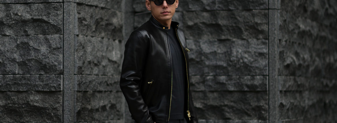 CINQUANTA(チンクアンタ) H502 STAND COLLAR RIDERS (スタンド カラー ジャケット) NAPPA LEATHER ナッパレザー シングル ライダース ジャケット BLACK GOLD (ブラック ゴールド・999) Made in italy (イタリア製) 2019 秋冬 【第1便ご予約受付中】 cinquanta チンクアンタ レザージャケット 愛知 名古屋 Alto e Diritto アルト エ デリット　アルトエデリット