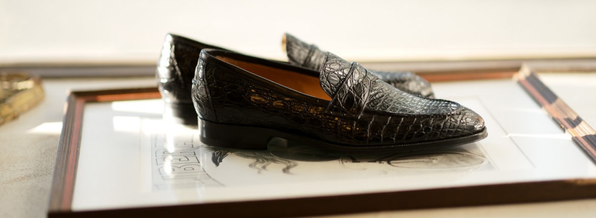 ENZO BONAFE (エンツォボナフェ) ART. EB-08 Crocodile Coin Loafer (クロコダイル コイン ローファー) Mat Crocodile Leather マット クロコダイル レザー ドレスシューズ ローファー NERO (ブラック) made in italy (イタリア製) 2019 春夏新作 愛知 名古屋 enzobonafe エンツォボナフェ eb08 ローファー zodiac nagoya alto e diritto altoediritto アルトエデリット コードバン　5,5.5,6,6.5,7,7.5,8,8.5,9,9.5